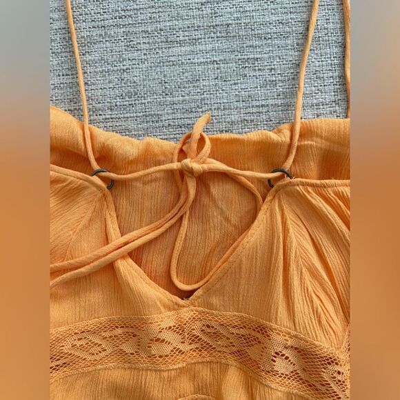 NWT Free People Womens Home Again Asymmetric Lace Trim Crop Top Orange Blouse - Picture 7 of 9